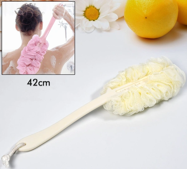 6702 Loofah Back Scrubber for Shower, Long Handle Bath Sponge Shower Brush, Soft Nylon Mesh Back Cleaner Washer, Body Bath Brush