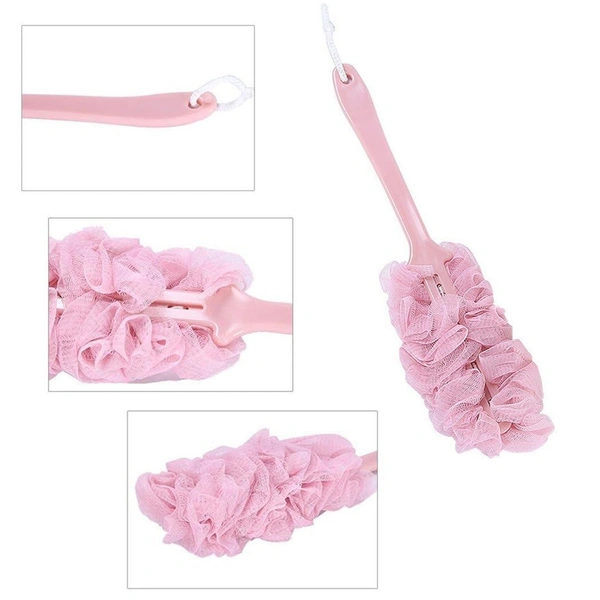 6702 Loofah Back Scrubber for Shower, Long Handle Bath Sponge Shower Brush, Soft Nylon Mesh Back Cleaner Washer, Body Bath Brush
