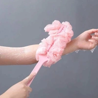6702 Loofah Back Scrubber for Shower, Long Handle Bath Sponge Shower Brush, Soft Nylon Mesh Back Cleaner Washer, Body Bath Brush