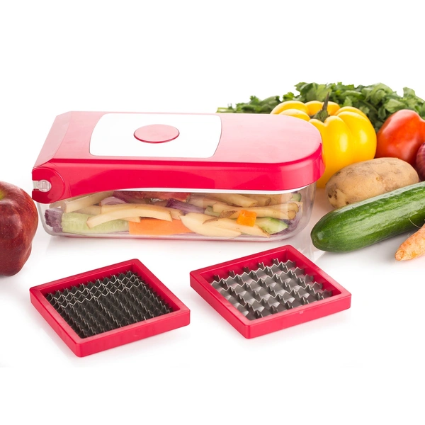 8102 GANESH PLASTIC CHOPPER VEGETABLE AND FRUIT CUTTER, RED