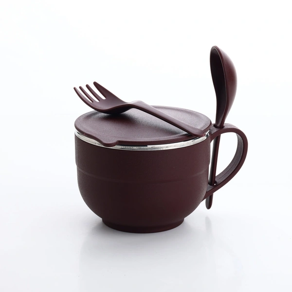 8130 NOODLES & SOUP BOWL WITH SPOON AND FORK HANDLE SPOON HOLDER, STAINLESS STEEL BOWL AND SPOON SET, STAINLESS STEEL STORAGE