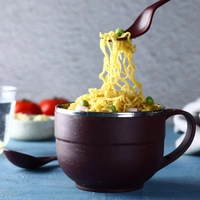 8130 NOODLES & SOUP BOWL WITH SPOON AND FORK HANDLE SPOON HOLDER, STAINLESS STEEL BOWL AND SPOON SET, STAINLESS STEEL STORAGE