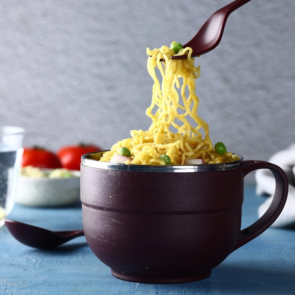 8130 NOODLES & SOUP BOWL WITH SPOON AND FORK HANDLE SPOON HOLDER, STAINLESS STEEL BOWL AND SPOON SET, STAINLESS STEEL STORAGE