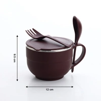 8130 NOODLES & SOUP BOWL WITH SPOON AND FORK HANDLE SPOON HOLDER, STAINLESS STEEL BOWL AND SPOON SET, STAINLESS STEEL STORAGE