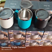 8137 GANESH PREMIUM STAINLESS STEEL COFFEE MUG WITH HEAT RESISTANT MUG LID. APPROX 400ML MUG.
