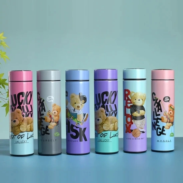 Bear Printed Stainless Steel Temperature Water Bottle