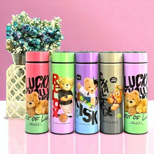 Bear Printed Stainless Steel Temperature Water Bottle