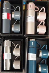 PREMIUM VACUUM FLASK SET WITH 3 STEEL CUPS COMBO (MULTI COLOURS)