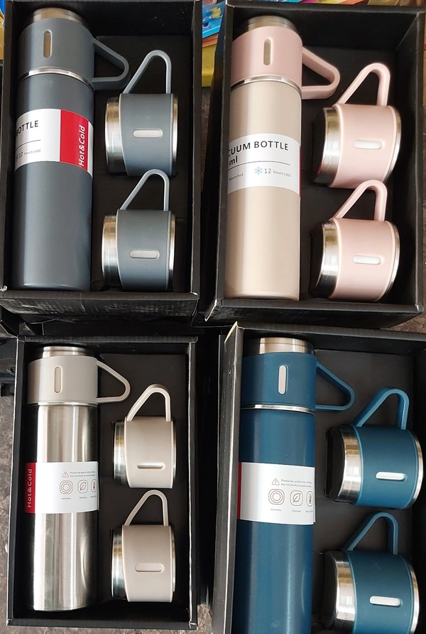 PREMIUM VACUUM FLASK SET WITH 3 STEEL CUPS COMBO (MULTI COLOURS)