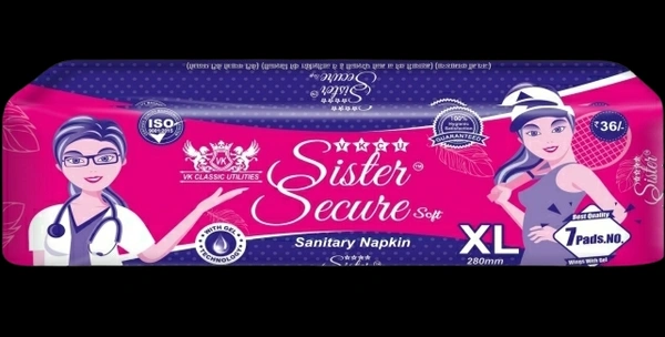 SISTER SECURE  Sister Secure Sanitary Pads 280 MM XL Size 7 piece packing 10 Pack Combo Offer  - XL, White