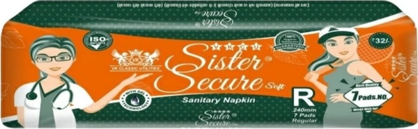 SISTER SECURE  Sister Secure Sanitary Pads 240 MM Regular Size 7 piece packing 10 Pack Combo Offer  - White, Regular