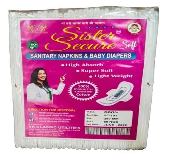 Sister Secure Ultra Thin Anion Chip Sanitary Napkins 60 Pads Combo  - White, Regular