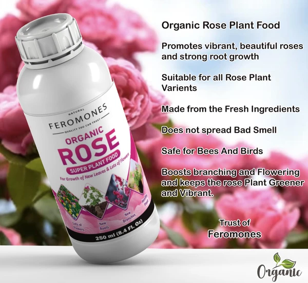 Feromones Organic Rose Super Plant Food - For Rose Plants Growth and Flowering Fertilizer, Potting Mixture - 250 ML