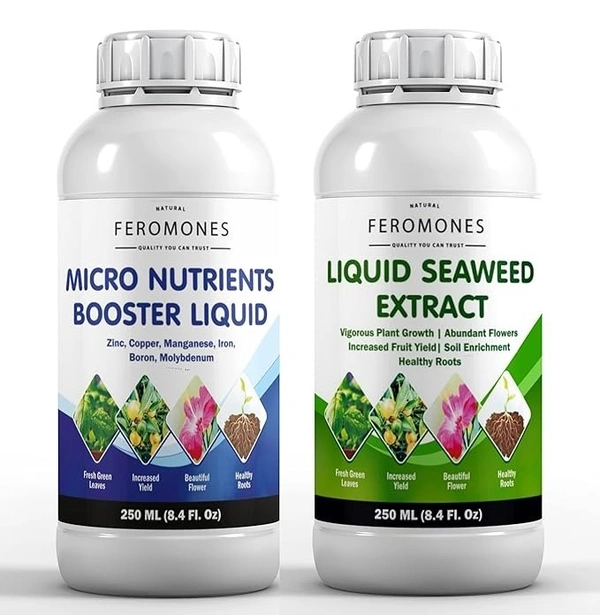 FEROMONES Combo Of Pure Seaweed Extract And Micro Nutrient Booster Liquid - Fertilizer For Home Gardening - 250 ml + 250 ml