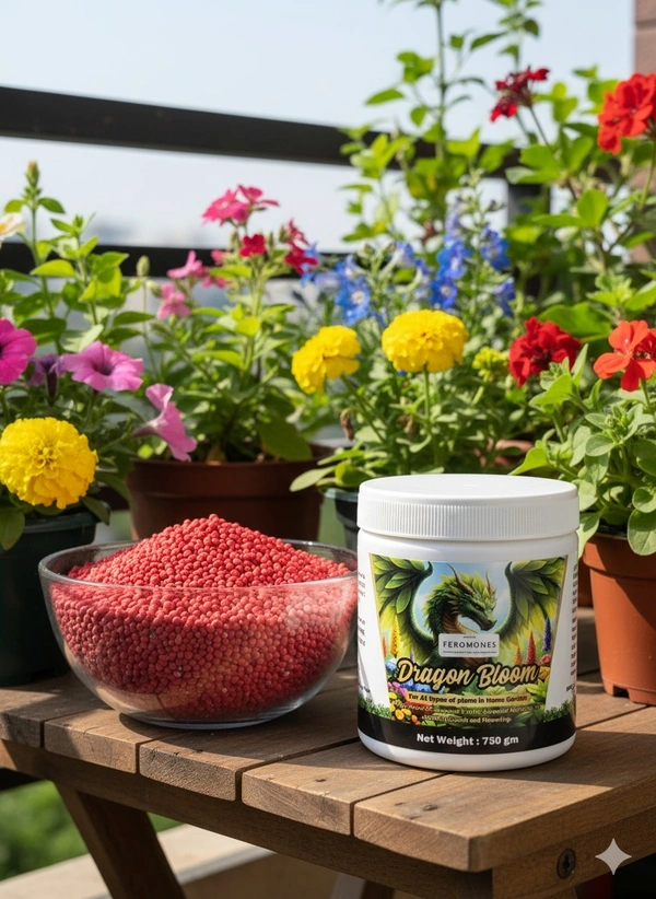 Feromones Dragon Bloom Home Gardening Fertilizer granules - For Mess free home Gardening - 750 Gram