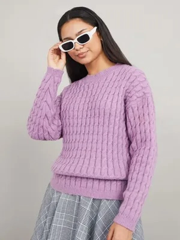 Purple Cable Knit Regular Length Regular Fit Sweater