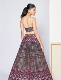 Black Dupion Silk Secret Garden Embroidered Lehenga Set