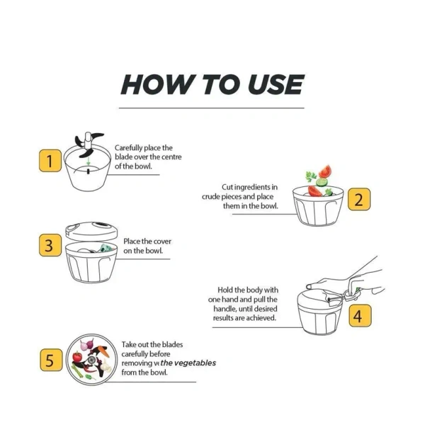 Manual Stainless Steel Vegetable Chopper – Compact, Extra Sharp with 5 Blades - EASY RETURN