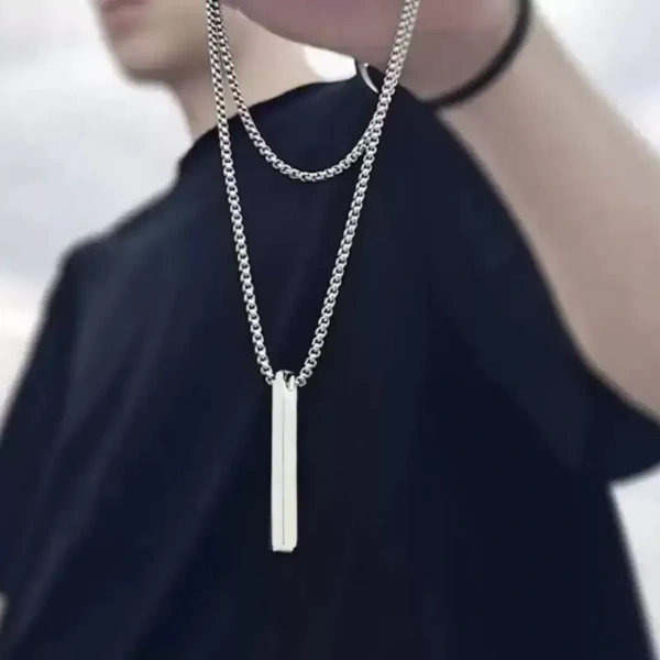 Plain Stick Shape Locket with Chain – Stainless Steel Necklace (2 Pc) - EASY RETURN