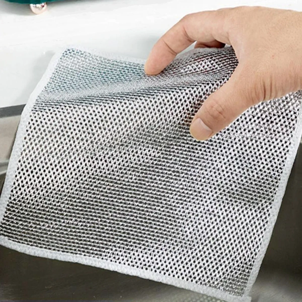 Double-Sided Microfiber Cloth & Stainless Steel Scrubber – Non-Scratch Wire (2 Pc, 20x20 cm) - EASY RETURN   4 DAY DELIVERY