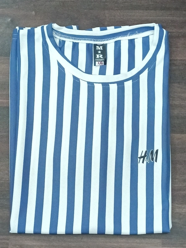"H&M Men's Medium Striped T-Shirt - White & Light Gray" - XXL, White & Blue"