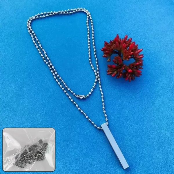 Plain Stick Shape Locket with Chain – Stainless Steel Necklace (2 Pc) - EASY RETURN