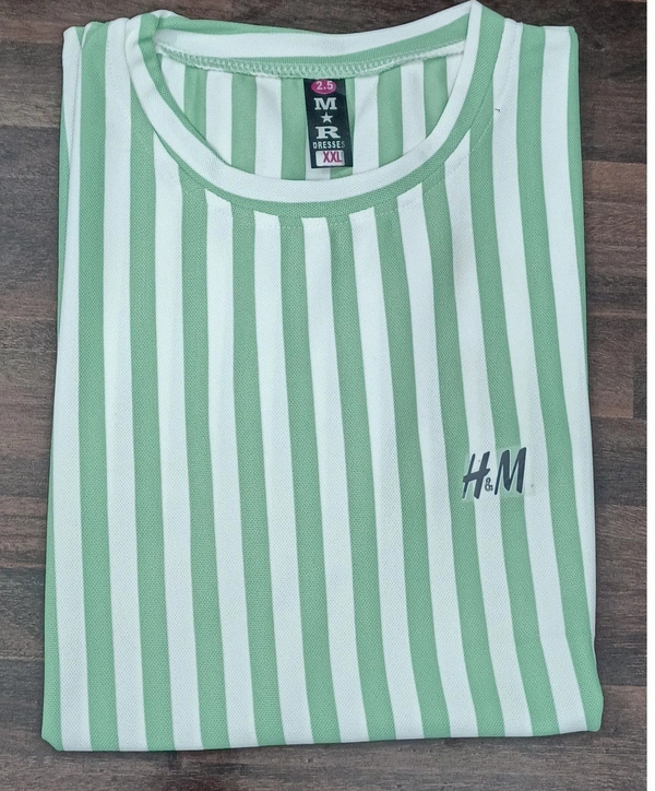 "H&M Men's Medium Striped T-Shirt - White & Light Gray" - XXL, White & Light Green"