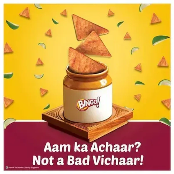 Bingo! Mad Angles Achaari Masti - Mango Pickle Flavour Crunchy Triangle Chips Pack - 60 g - 