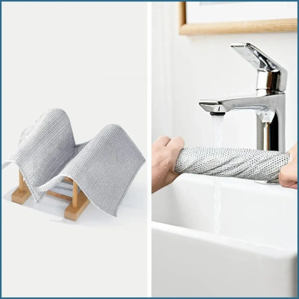 Double-Sided Microfiber Cloth & Stainless Steel Scrubber – Non-Scratch Wire (2 Pc, 20x20 cm) - EASY RETURN   4 DAY DELIVERY