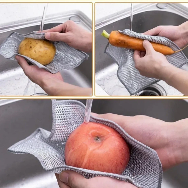 Double-Sided Microfiber Cloth & Stainless Steel Scrubber – Non-Scratch Wire (2 Pc, 20x20 cm) - EASY RETURN   4 DAY DELIVERY