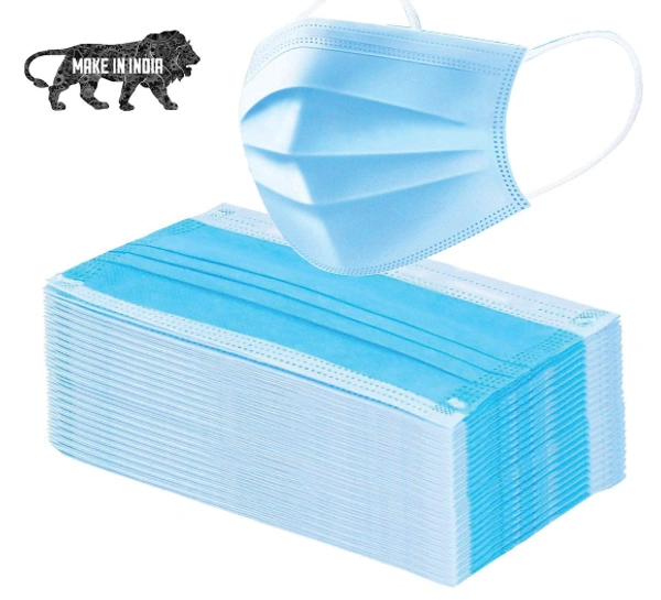  Disposable Face Mask With Nose Clip (Blue, Without Valve,Pack Of 100) For Unisex