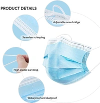  Disposable Face Mask With Nose Clip (Blue, Without Valve,Pack Of 100) For Unisex