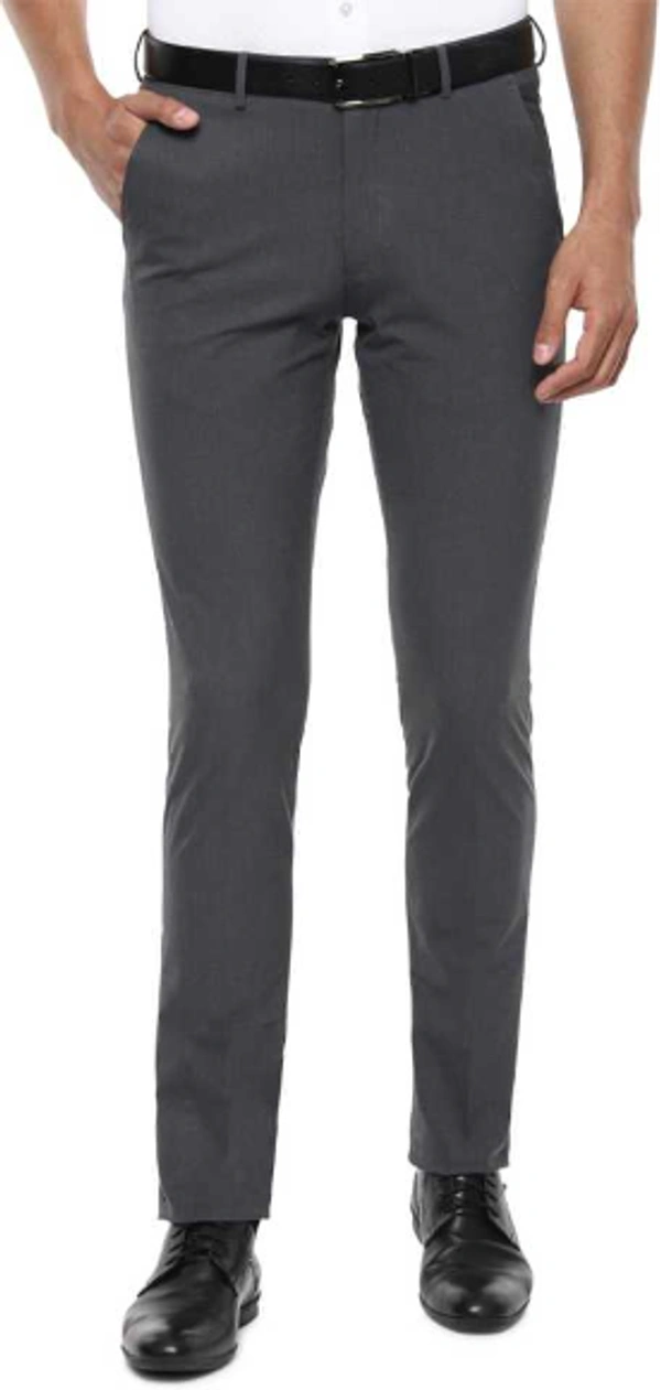 Slim Fit Men Grey Polyester Viscose Blend TrousersCoupons for you