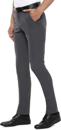 Slim Fit Men Grey Polyester Viscose Blend TrousersCoupons for you