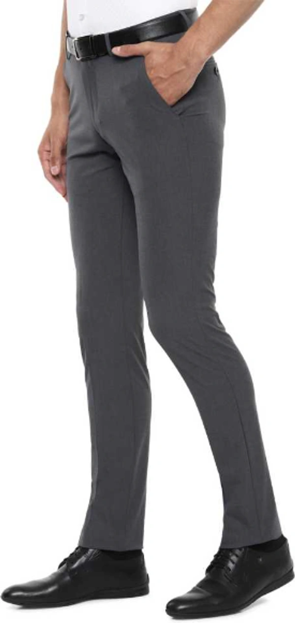 Slim Fit Men Grey Polyester Viscose Blend TrousersCoupons for you