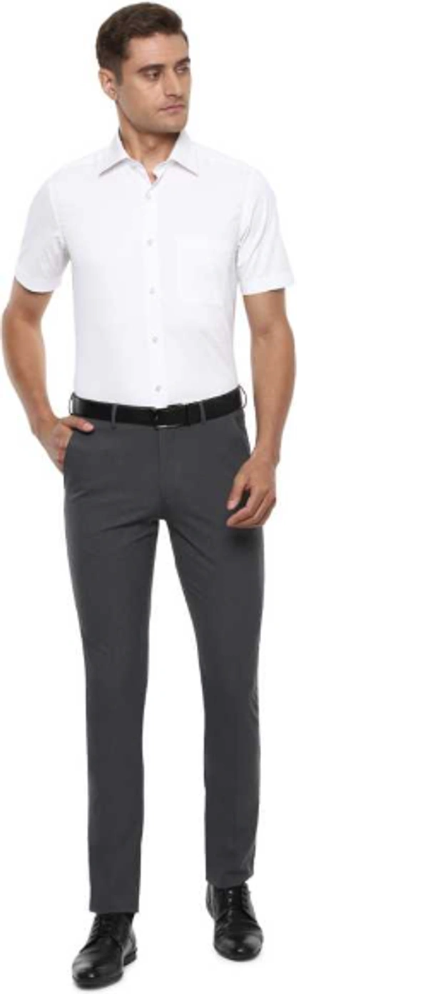 Slim Fit Men Grey Polyester Viscose Blend TrousersCoupons for you