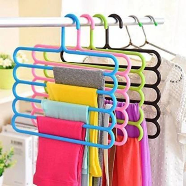 Click US 5 Pcs Multipurpose 5 Layer Hanger For Shirts , Ties , Pants , Jeans , T-Shirt , Sarees , Suits Space Saving hanger, Cupboard Organiser, Strong - Closet Organizer Closet Organizer