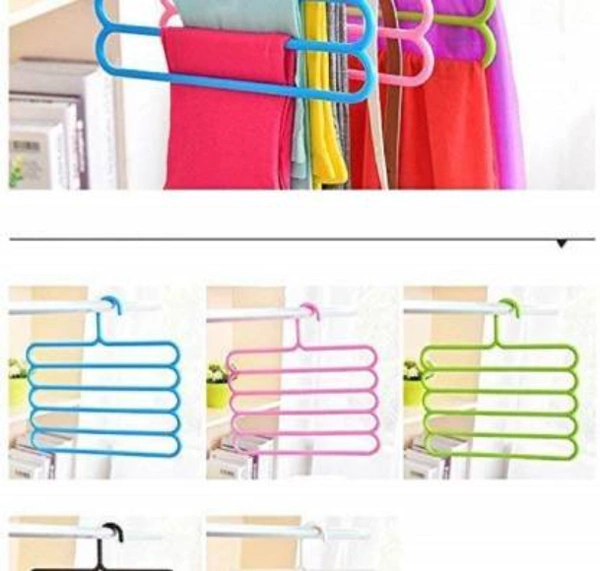 Click US 5 Pcs Multipurpose 5 Layer Hanger For Shirts , Ties , Pants , Jeans , T-Shirt , Sarees , Suits Space Saving hanger, Cupboard Organiser, Strong - Closet Organizer Closet Organizer