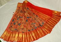 KALAMKARI HAND PAINTED KANCHI  BIG BORDER  FLORAL  SAREE -KHPPPKBBFS016