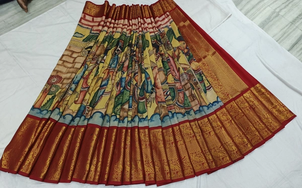 KALAMKARI HAND PAINTED KANCHI BORDER STORY SAREE - KHPKBSS010