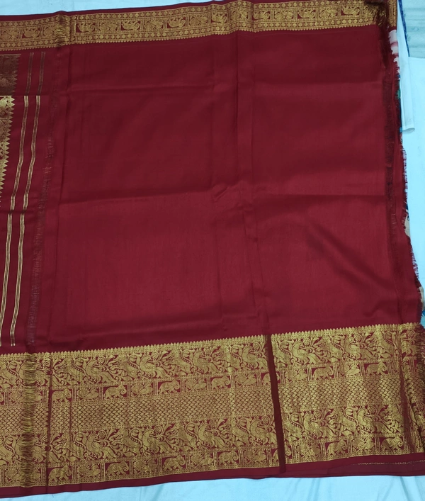 KALAMKARI HAND PAINTED KANCHI BORDER STORY SAREE - KHPKBSS010