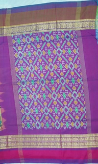POCHAMPALLY WITH KALAMKARI HAND PAINTED PURE PATTU FLORAL SAREE -PKHPPPFS-003