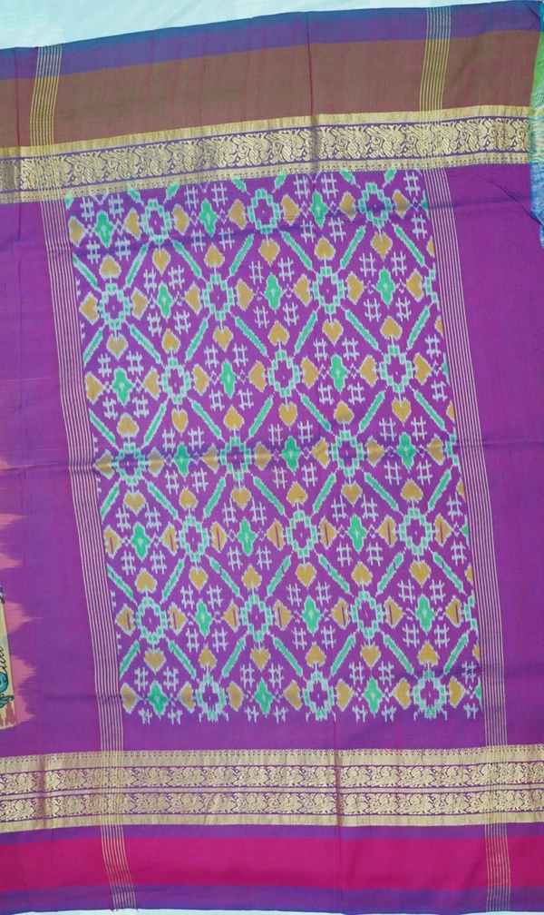POCHAMPALLY WITH KALAMKARI HAND PAINTED PURE PATTU FLORAL SAREE -PKHPPPFS-003