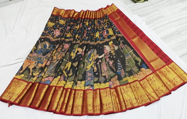 KALAMKARI HAND PAINTED KANCHI BORDER STORY SAREE - KHPKBSS003
