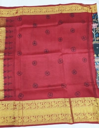 KALAMKARI HAND PAINTED KANCHI BORDER STORY SAREE - KHPKBSS003