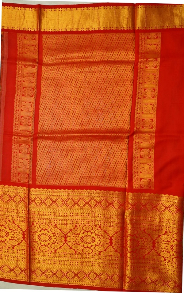 KALAMKARI HAND PAINTED KANCHI  BIG BORDER  FLORAL  SAREE -KHPPPKBBFS008