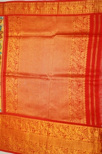 KALAMKARI HAND PAINTED KANCHI  BIG  BORDER  FLORAL SAREE -KHPPPKBBFS004