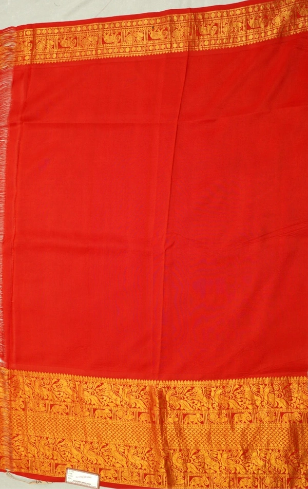 KALAMKARI HAND PAINTED KANCHI  BIG  BORDER  FLORAL SAREE -KHPPPKBBFS004