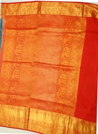 KALAMKARI HAND PAINTED KANCHI  BIG BORDER  FLORAL  SAREE -KHPPPKBBFS006
