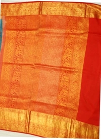 KALAMKARI HAND PAINTED KANCHI  BIG BORDER  FLORAL  SAREE -KHPPPKBBFS007